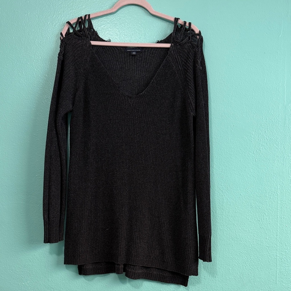 American Eagle Outfitters Charcoal V-Neck Sweater